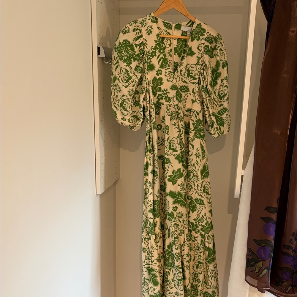 Hunter Bell Green and Cream Long Sleeve Dress